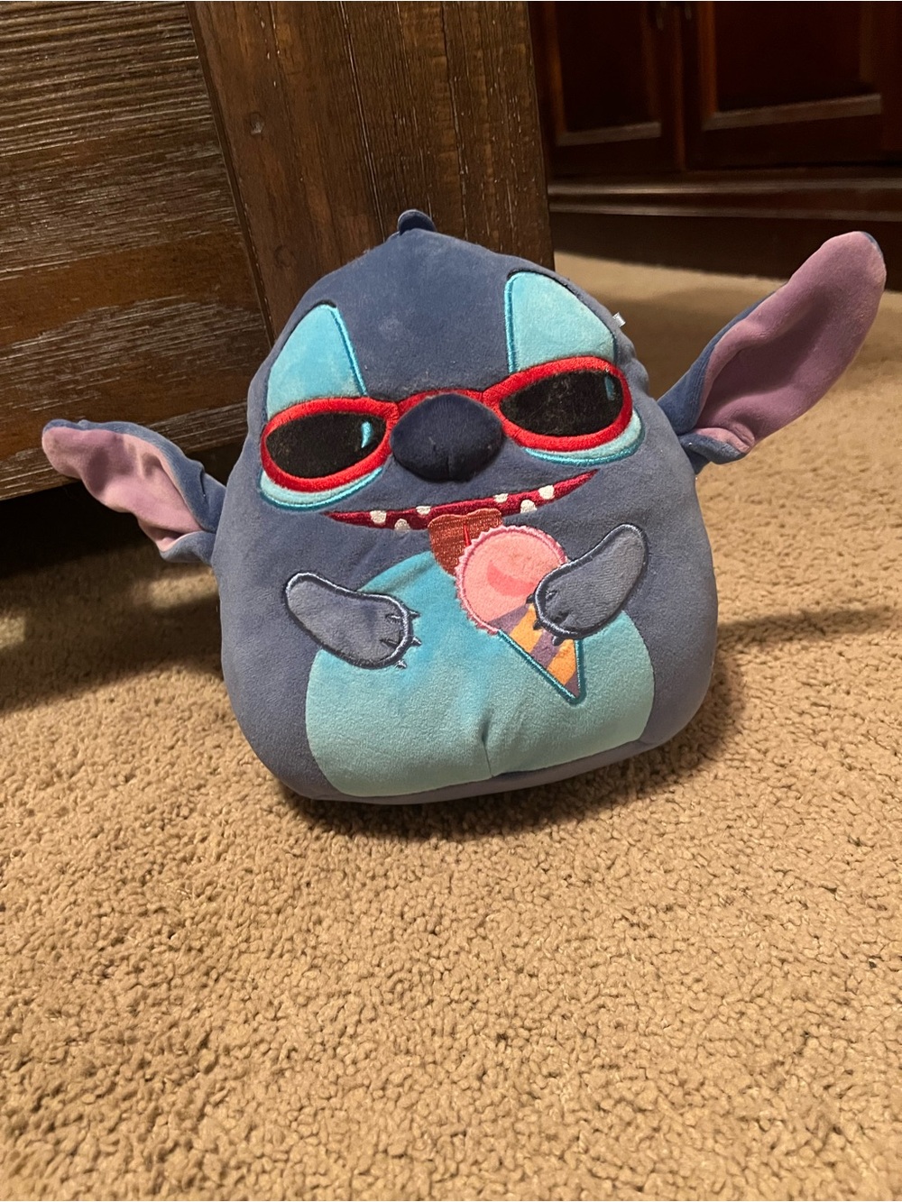 Disney Blue Stitch Plush with Red Sunglasses and Ice Cream Embroidery